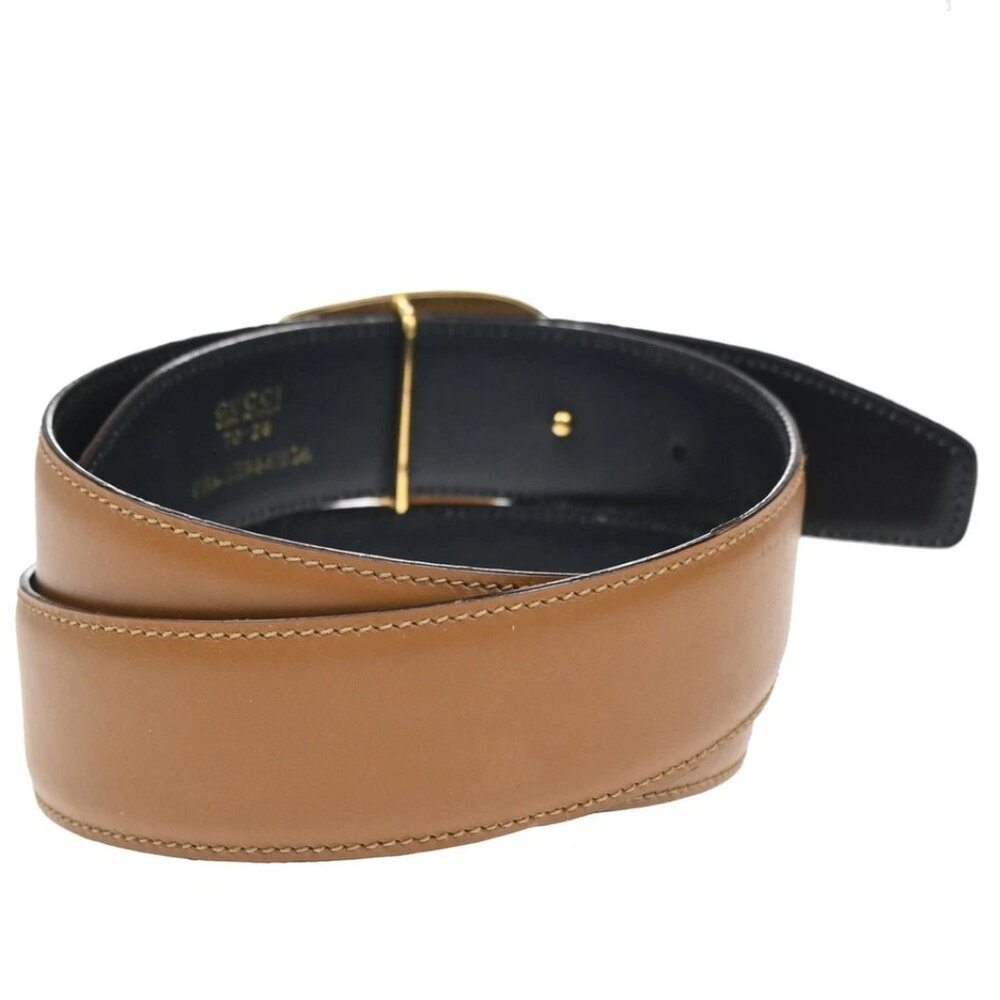 GUCCI G Logo Reversible Belt 70/28 35mm Leather Brown Blue 168-082725 - Picture 3 of 15